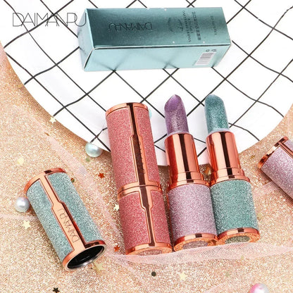 Glitter Lipstick Temperature Color Changing Long Lasting Lip Tint Waterproof Red Pink Sexy Lips Cosmetics Makeup