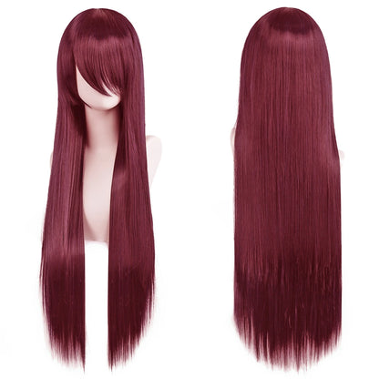 80cm Long Synthetic White Purple Cosplay Wigs Green Hair Straight Silver Wig Pink Hairpiece Lolita Wig with Bangs
