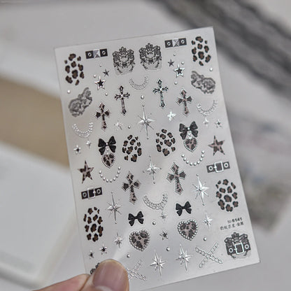 Luxury Winter Silver Crystal Christmas Nail Stickers Bow Star Pattern Nails 3D Decoration 3D Self Adhesive Nail Art Sticker DIY
