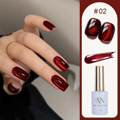 MN 12ML 1-21PCS Hot Selling Red through Half the Sky Cat Eye Nail Polish New Whitening Glass Bead Cat Eye Nail Polish Nail Art