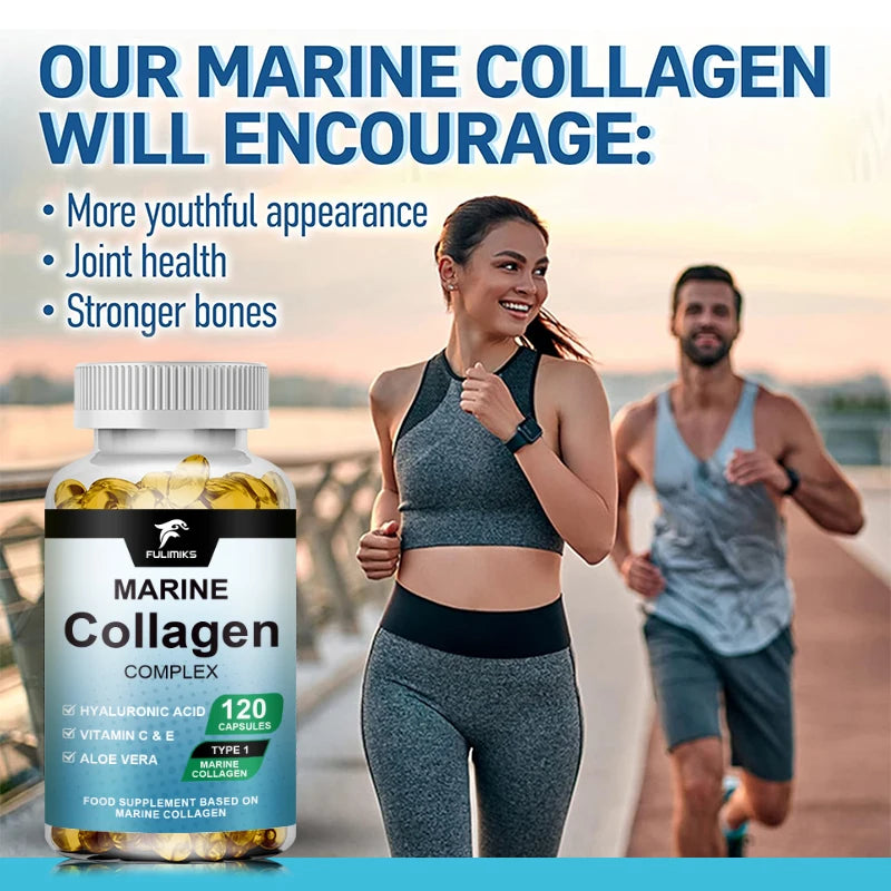 Marine Collagen Complex Capsules, Hydrolyzed Peptides for Skin Elasticity, Hair, Nails, Joint & & Bones Health, Glowing Beauty
