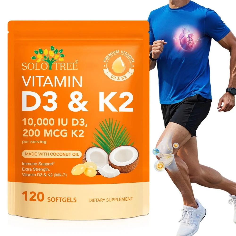Vitamin D3 10,000 IU & K2 200 mcg Softgels Helps Maintain Healthy Bone Structure Supports Immune Health Strength & Energy 120 Ct
