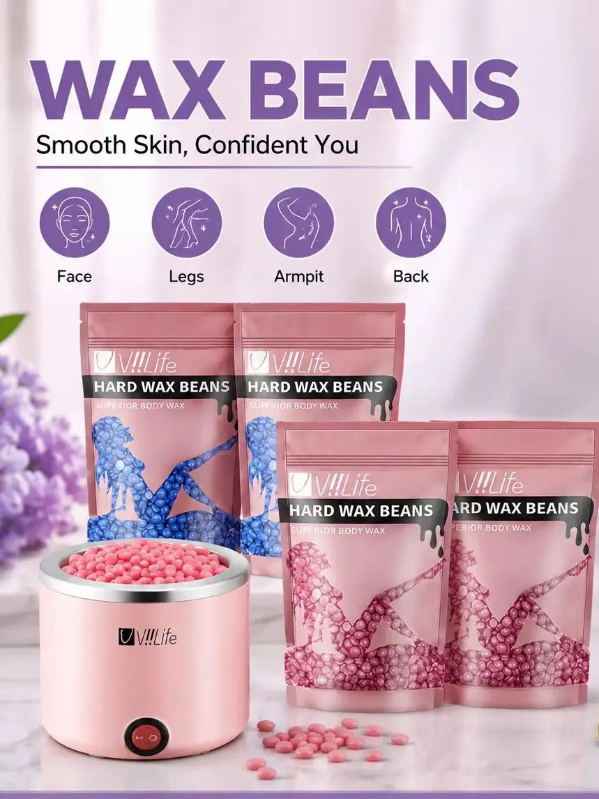 Waxing Kit Wax Warmer for Hair Removal Hard Wax Kit With 7.1oz 4 Bags Hard Wax Beans for Full Body, Legs, Face, Eyebrows, Bikini, Brazilian Waxing Kit for Women Men