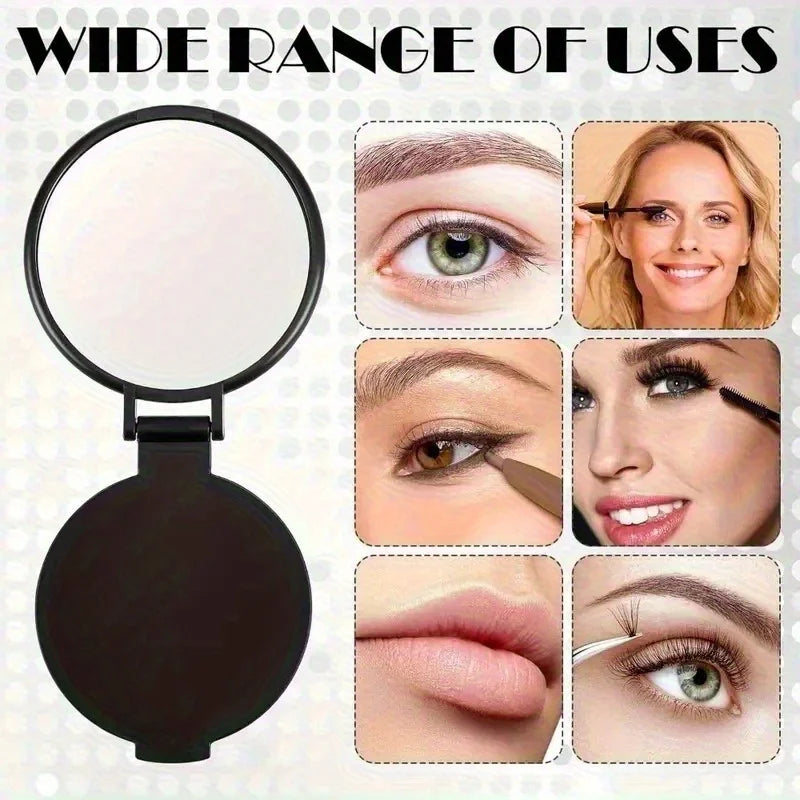 20/50pcs Pink Black Portable Mini Folding Makeup Mirrors - Women's Travel Daily Grooming Mirror, Durable Plastic Frame