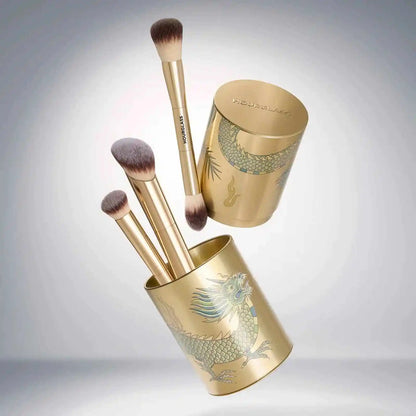 HOURGLASS Complexion Essentials Brush Set -Dragon series 3 makeup brushes with a Packaging box and a Brush bucket