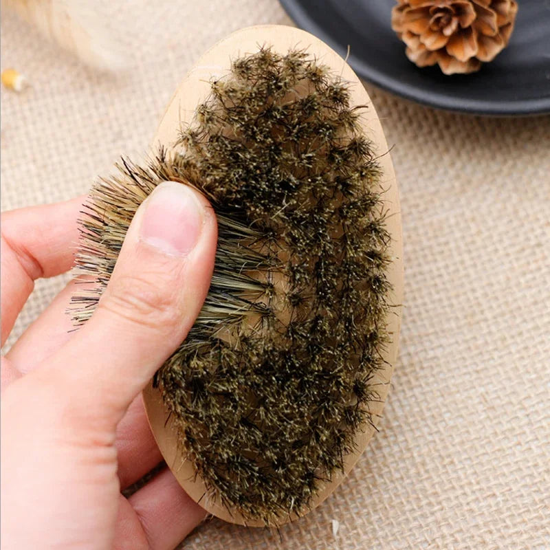 Soft Boar Bristle Wood Beard Brush Hairdresser Shaving Tool Men's Mustache Comb Kit With Bag Beard Hair Comb Set