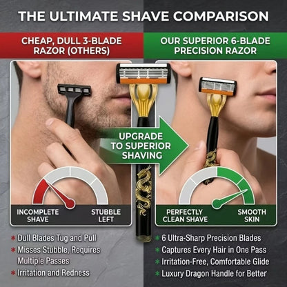 Men's Manual Safety Razor Set, Featuring 6-Layer Stainless Steel Blades and an Aloe vera Lubricating Strip | Perfect as a Gift.