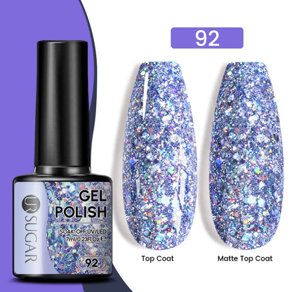 UR SUGAR 7.5ML Blue Black Red Glitter Sequin Color Gel Nail Polish Semi-permanent Varnish For Nail Art Manicure Soak Off UV Gel