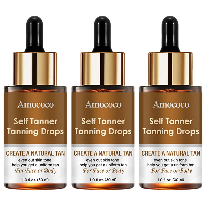 Amococo 3pcs Self Tanning Drops 30ml each Natural Bronzing Serum for Face Body Sunless Tanner Customizable Drops Even Skin Tone