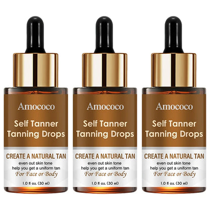 Amococo 3pcs Self Tanning Drops 30ml each Natural Bronzing Serum for Face Body Sunless Tanner Customizable Drops Even Skin Tone