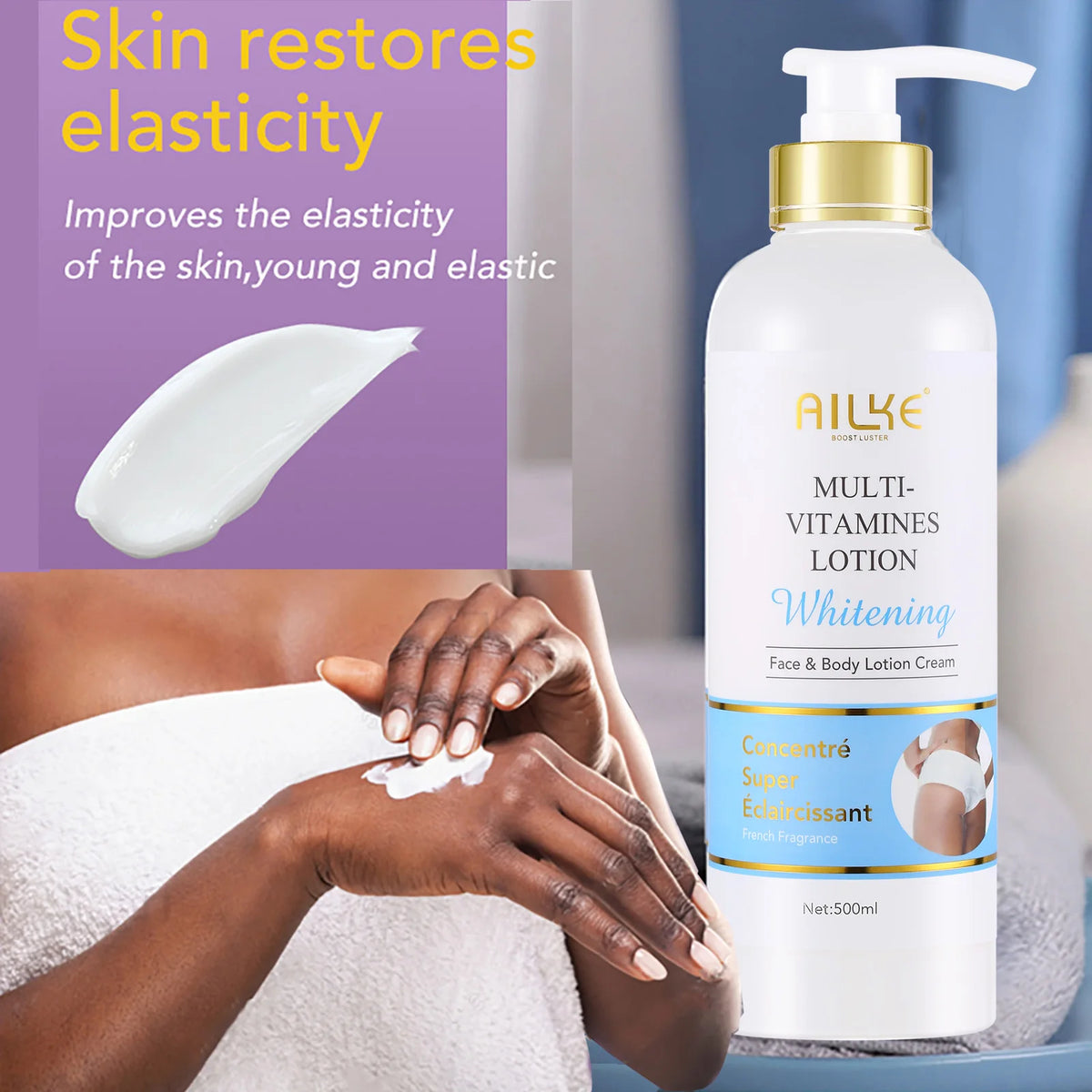 AILKE Multi-Vitamin Body Lotion, Whiten, Brighten, Remove Dark Spots, Hyperpigmentation, Moisturizes, Smoothes & Antioxidant