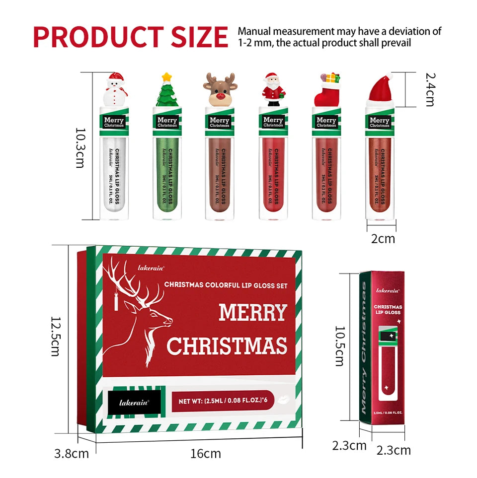 Christmas Lip Gloss Set Waterproof Long-Lasting Moisturizing Lip Skincare Lip Glaze Set Ideal Festive Holiday Christmas Gift