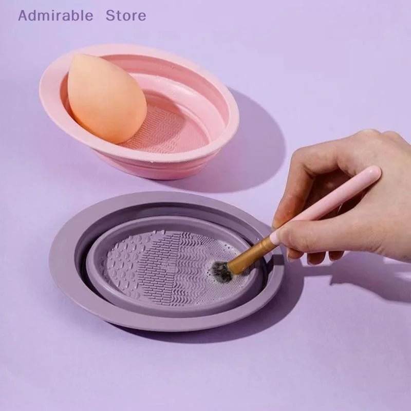 wSoft Silicone Makeup Brush Cleaner Folding Powder Puff Cleaning Bowl Eyeshadow Brushes Wash Clean Mat Beauty Tools Scrubber Box