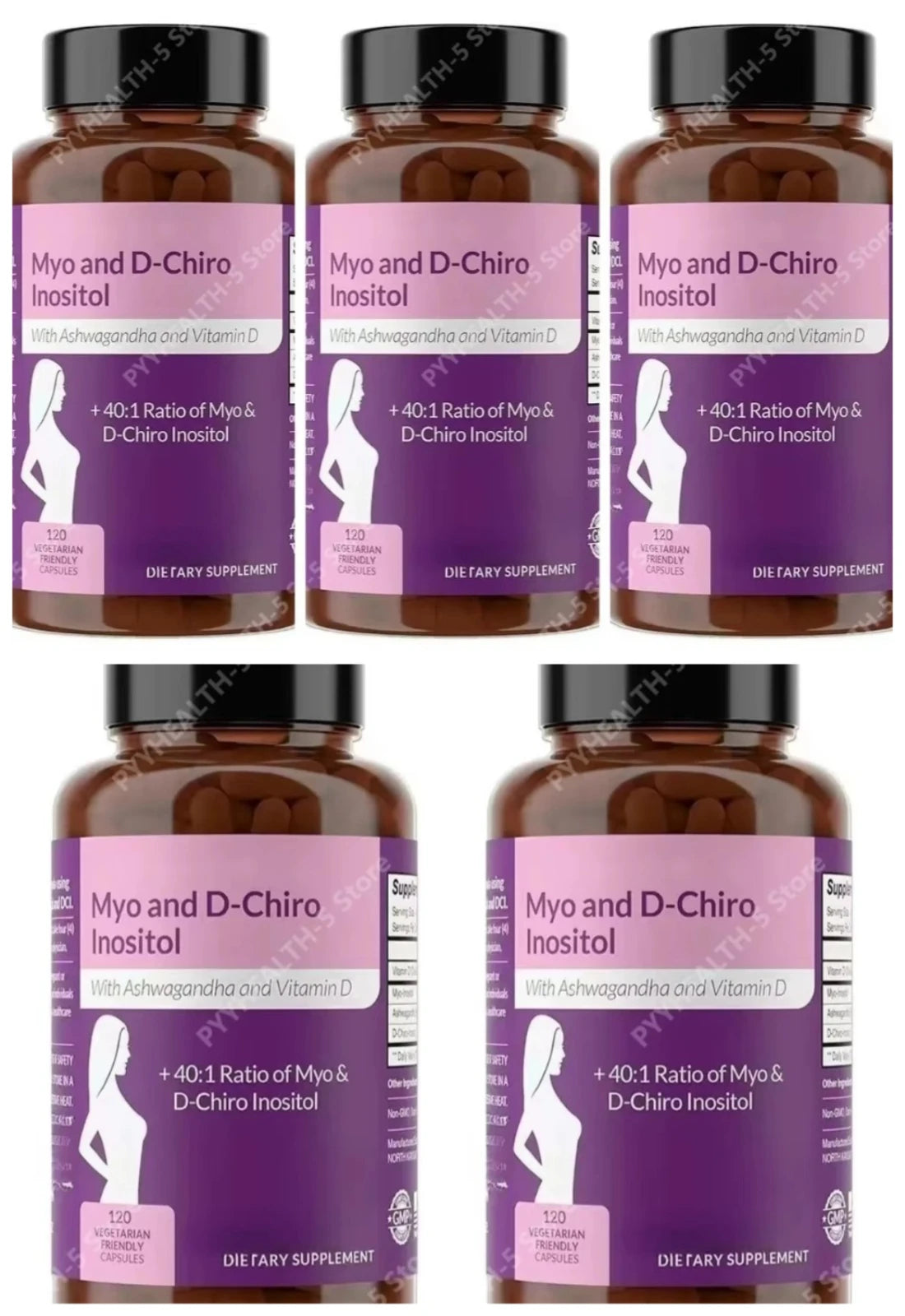 40:1 Myo-Inositol and D-Chiro Inositol Capsules, Vitamin D3 Ashwagandha, 120 Count Daily Wellness Supplement