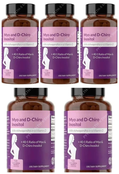 40:1 Myo-Inositol and D-Chiro Inositol Capsules, Vitamin D3 Ashwagandha, 120 Count Daily Wellness Supplement