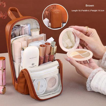 Stand-Up Flap Cosmetic Pouch Portable for Business Trips Makeup Bag Medicine Storage Pouch PU Makeup Brush Storage Cosmetic Bags