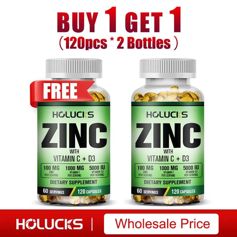 Zinc Vitamin C & D3 Complex Supplement, Supports Bone, Teeth, Joint & Heart Health, Boosts Immunity & Energy, Antioxidant