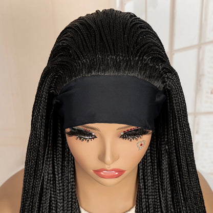 Full Machine Made Braided Wigs with Headband 30 Inches Colored Synthetic Braiding Wigs with Hair Band for Black Women