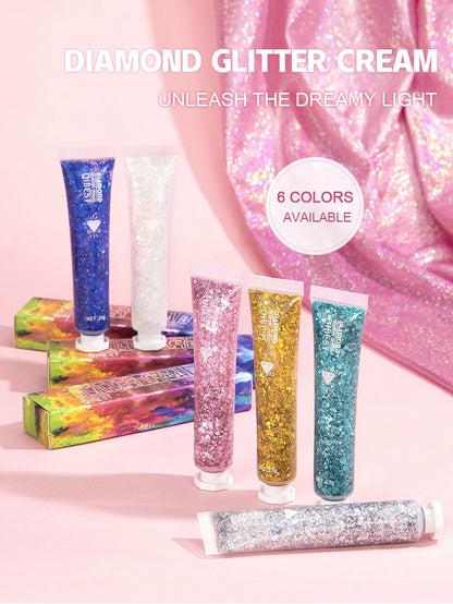 6 Colors Holographic Body Glitter Gel Set Christmas Party Makeup Face Eye Lips Hair Nail Cosmetic Festival Glitter Cosmetics