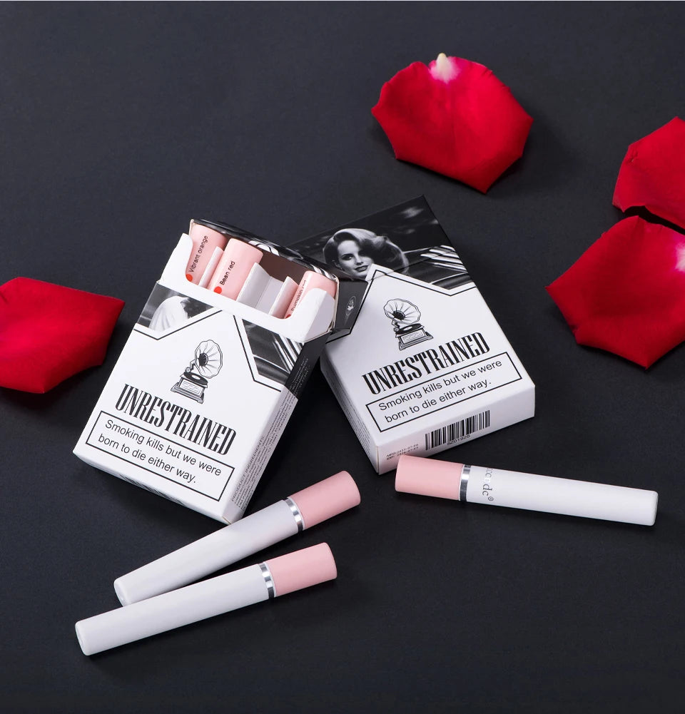 4 Pcs Cigarette Lipstick Set Matte Lip Gloss Long Lasting Waterproof Nude Lip Tint Lip Stick Tube Cosmetics Christmas Gift