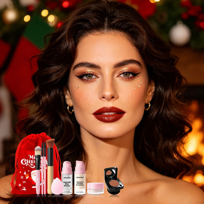 10Pcs Makeup Set Primer Foundation Concealer Setting Powder Makeup Brushes Beauty Sponge Full Face Cosmetic Kit Christmas Gift