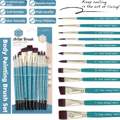 12pcs Face Paint Brushes Artist Acrylic Paint Brush Set for Face Body Shoe Painting, Ideal for Chrismas Halloween Cosplay Party