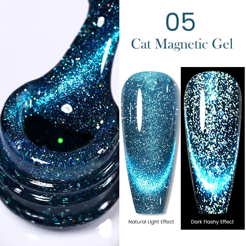 BORN PRETTY 10ml Rainbow Glass Cat Magnetic Nail Gel Polish Sparkling Double Light Reflective Glitter Colorful Laser Varnish