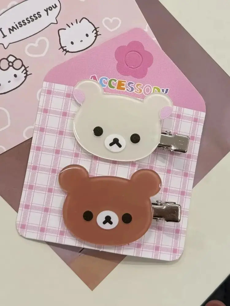 Rilakkuma Korilakkuma Hair Clips Anime Bear Head Cute Hair Pins and Clips Headwear Kawaii Hair Accessories for Women Girls