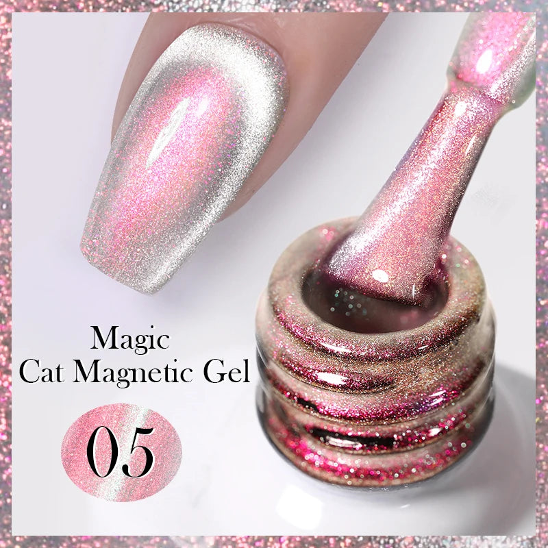BORN PRETTY 10ml Rainbow Glass Cat Magnetic Nail Gel Polish Sparkling Double Light Reflective Glitter Colorful Laser Varnish