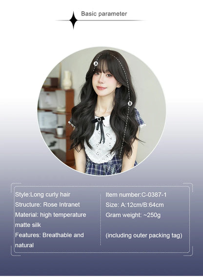 NAMM Costume Wig Synthetic Body Wavy Dark Brown Wig For Women Daily Use High Density Layered Hair Wigs With Fluffy Bangs