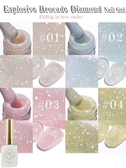 ZH 1-4Pcs 12ML Pink Blue White Green Color Series Ladybug Glitter Gel Nail Polish, Popular Yun Brocade Diamond Gel Polish