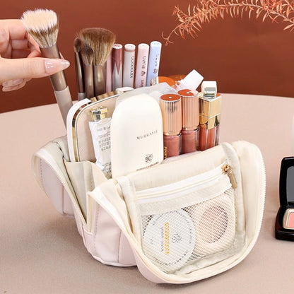 Stand-Up Flap Cosmetic Pouch Portable for Business Trips Makeup Bag Medicine Storage Pouch PU Makeup Brush Storage Cosmetic Bags