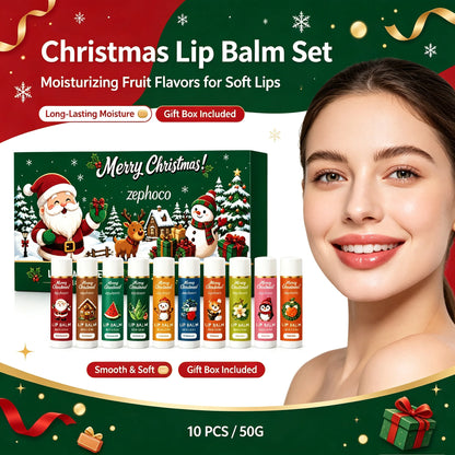 Christmas Lip Balm Set Moisturizing Multi-Flavor Long-Lasting Fruity Lip Care for Dry Cracked Lips Holiday Gift Stocking Stuffer
