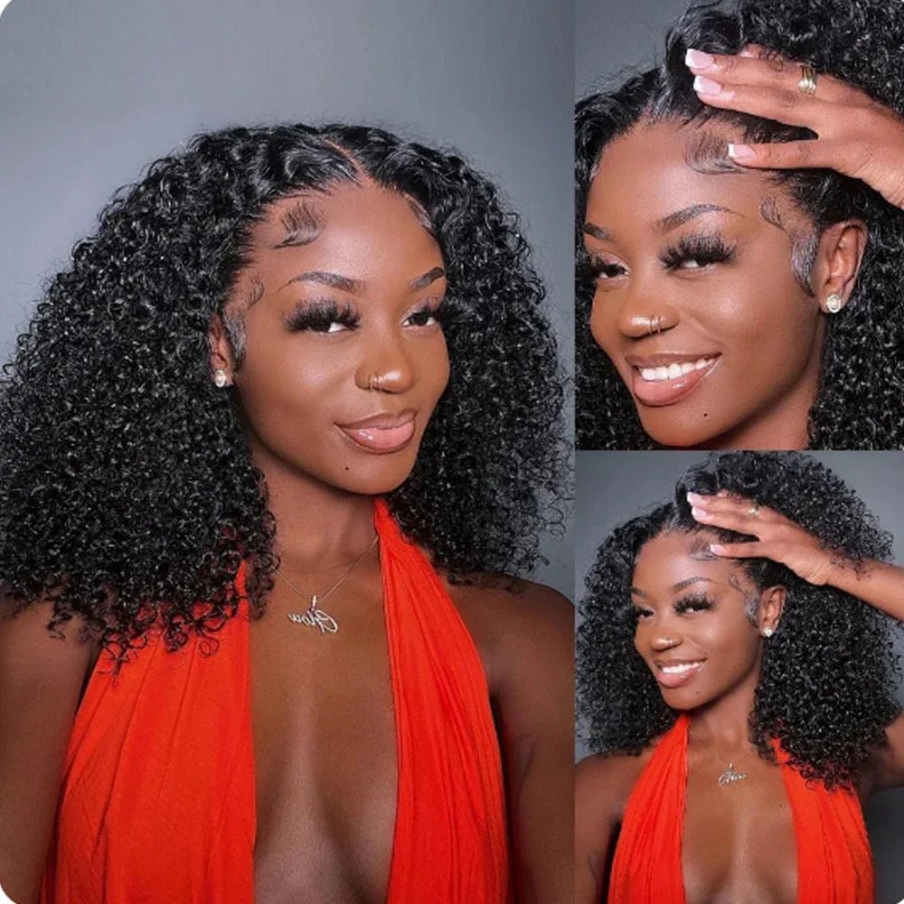 Indian Human Hair Jerry Curly Wig 300% Density Virgin Hair Wig Natural Color Kinky Curly 5x5 Transparent Lace Wig For Women