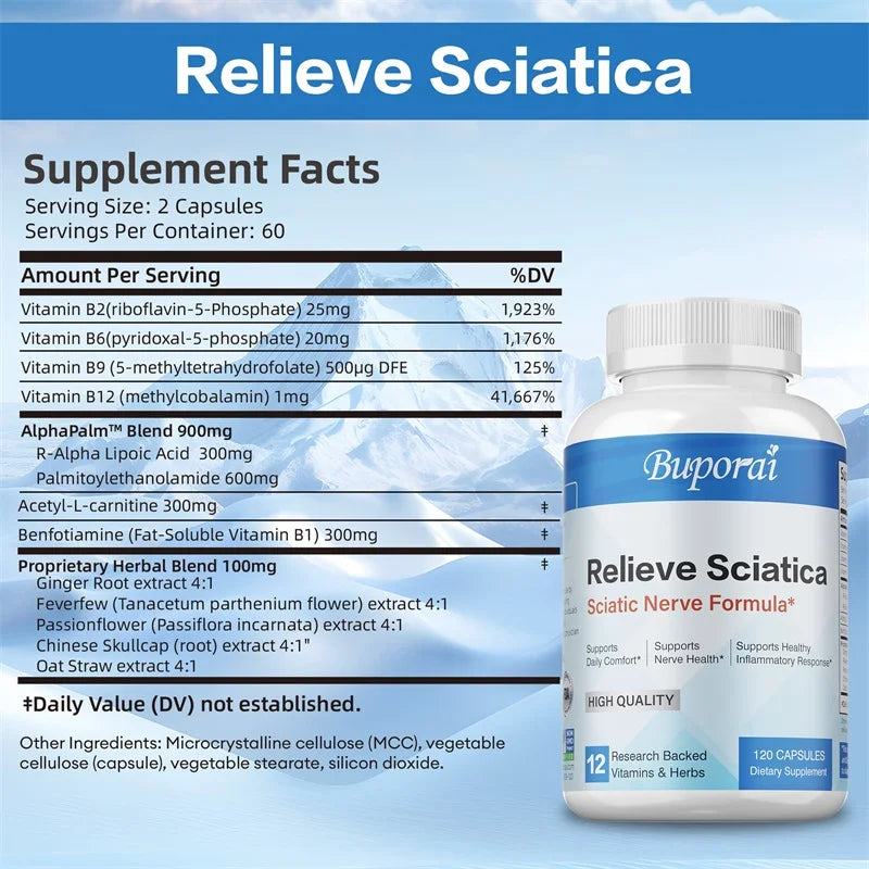 Relieve Sciatica Capsules - Helps Relieve Joint Pain, Discomfort in The Hips, Legs and Lower Back,Improves Nervous System Health