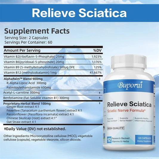 Relieve Sciatica Capsules - Helps Relieve Joint Pain, Discomfort in The Hips, Legs and Lower Back,Improves Nervous System Health