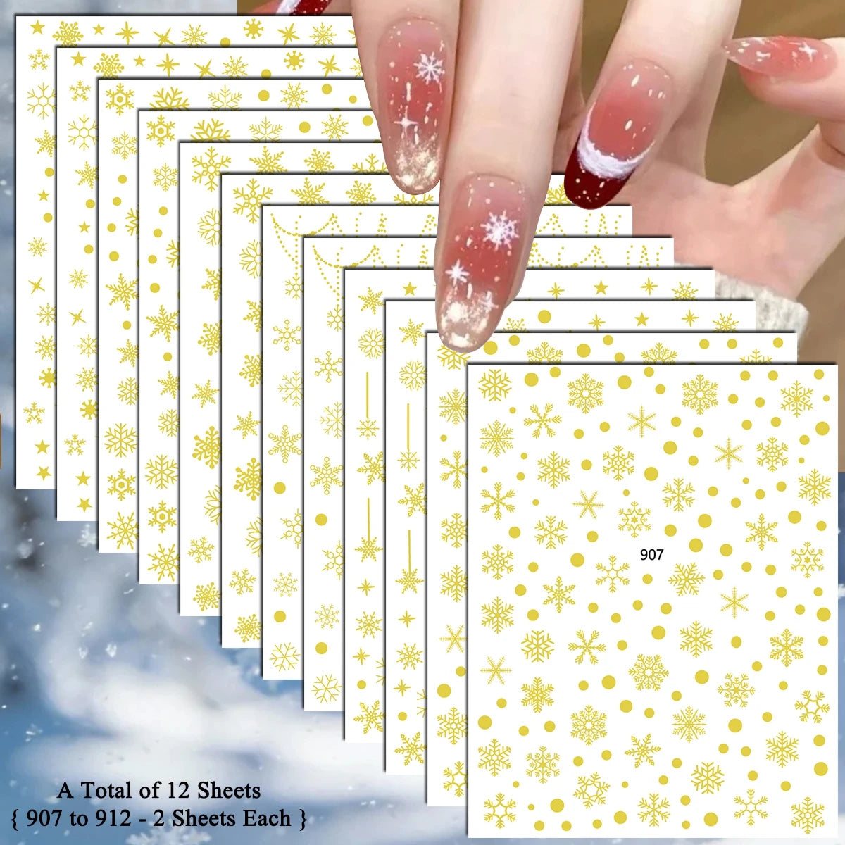 4 to 24 Sheets Xmas Snowflake Gold Silver Blue Holographic Self-Adhesive Winter Christmas Decor DIY Manicure Nail Art Stickers