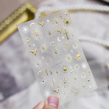 Luxury Winter Silver Crystal Christmas Nail Stickers Bow Star Pattern Nails 3D Decoration 3D Self Adhesive Nail Art Sticker DIY