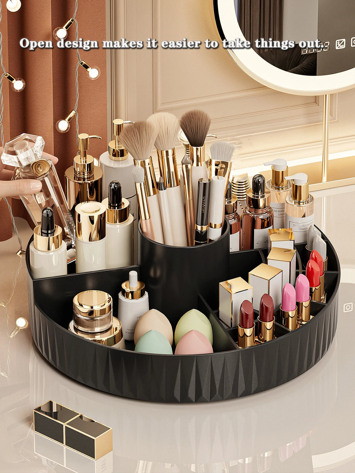 Rotating Cosmetic Storage Box, Multi - compartment Organizer for Lipsticks, Eyebrow Pencils & Brushes, Bathroom Skincare Storage