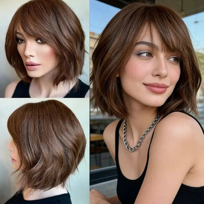 12inch Black Women white Short Bob Lace Front Wig,13x4HD Transparent Clear Lace Light Brown Glueless Fashion natural  Daily Wear