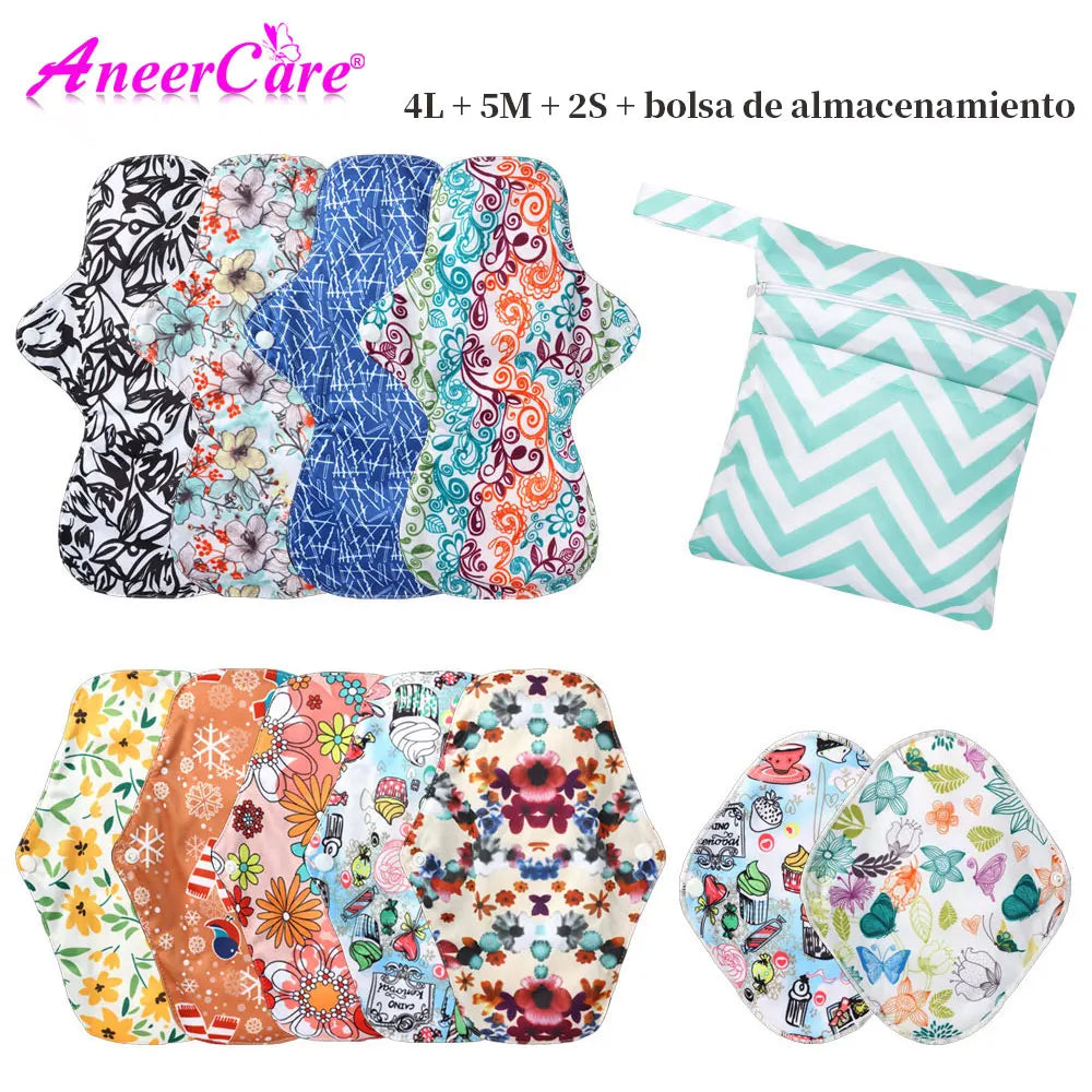 11Pcs Mixed 3 Sizes Reusable Cloth Menstrual Pads, Random Color, Mesh Fabric Quick Dry Washable Sanitary Napkins.