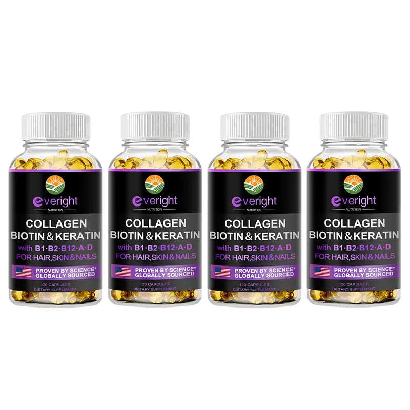 Biotin Hyaluronic Acid, Collagen Keratin –Hair Growth Vitamin – Nails & Skin,  B1, B2, B6, B12 Complex Supplement for Men &Women