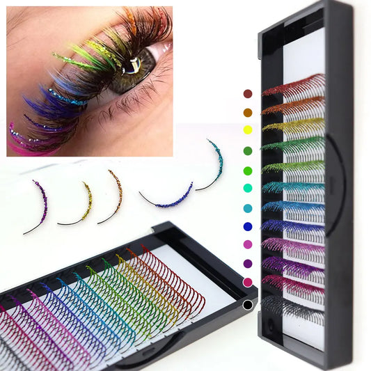 Rainbow Colored Shiny Sequin Eyelashes Mixed Colors Fake Eyelashes for Party Christmas Halloween Date Glitter Eyelashes