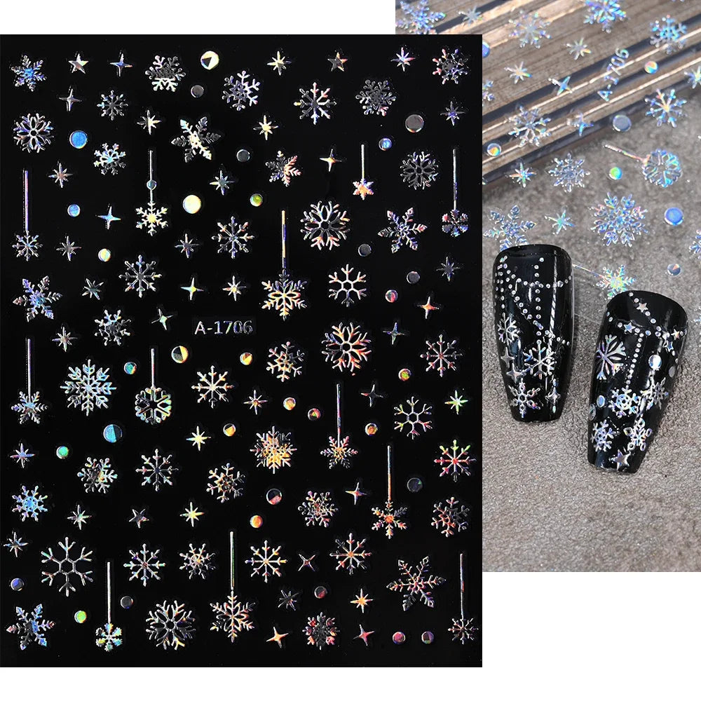 1sheet 3D White Snowflakes Nail Stickers for Christmas Winter Snow Flower Self-adhesive Nail Art Decals DIY Manicure Decorations