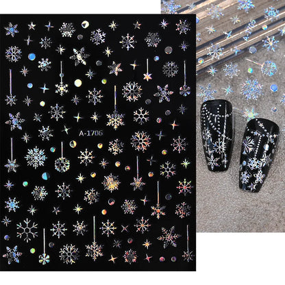 1sheet 3D White Snowflakes Nail Stickers for Christmas Winter Snow Flower Self-adhesive Nail Art Decals DIY Manicure Decorations