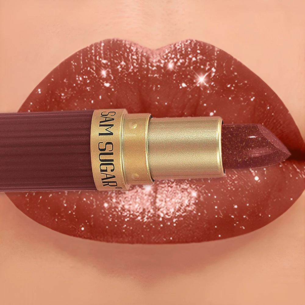 6 Color Metallic Velvet Lipstick Diamond Sparkle Pearlescent Fine Shimmer 12H Waterproof Non-Stick Cup Lip Makeup Women Cosmetic