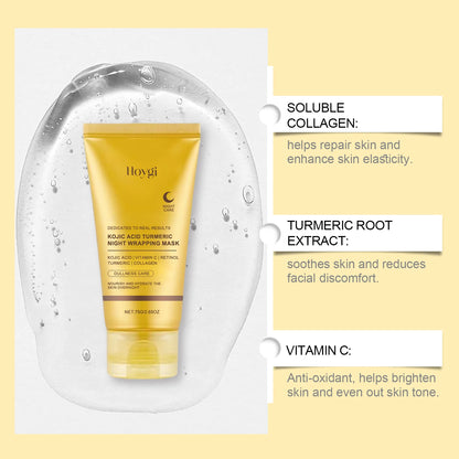 HOYGI Kojic Acid Turmeric Mask Overnight Peel off Mask Collagen Nourishing Hydrating Shrink Pores Brighten Dullness Skin Care