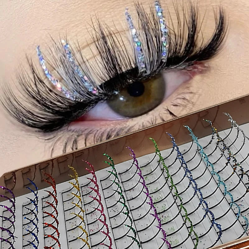 Domi Lash Christmas Cosplay Eyelashes Diamond Glitter Individual Lashes Snow Santa Cat Design False Eyelash Clusters for Party