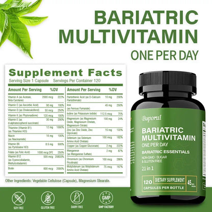 Bariatric Multivitamin Supplement - Contains 21 Vitamins and Minerals To Promote Overall Health and Maintain Energy Levels