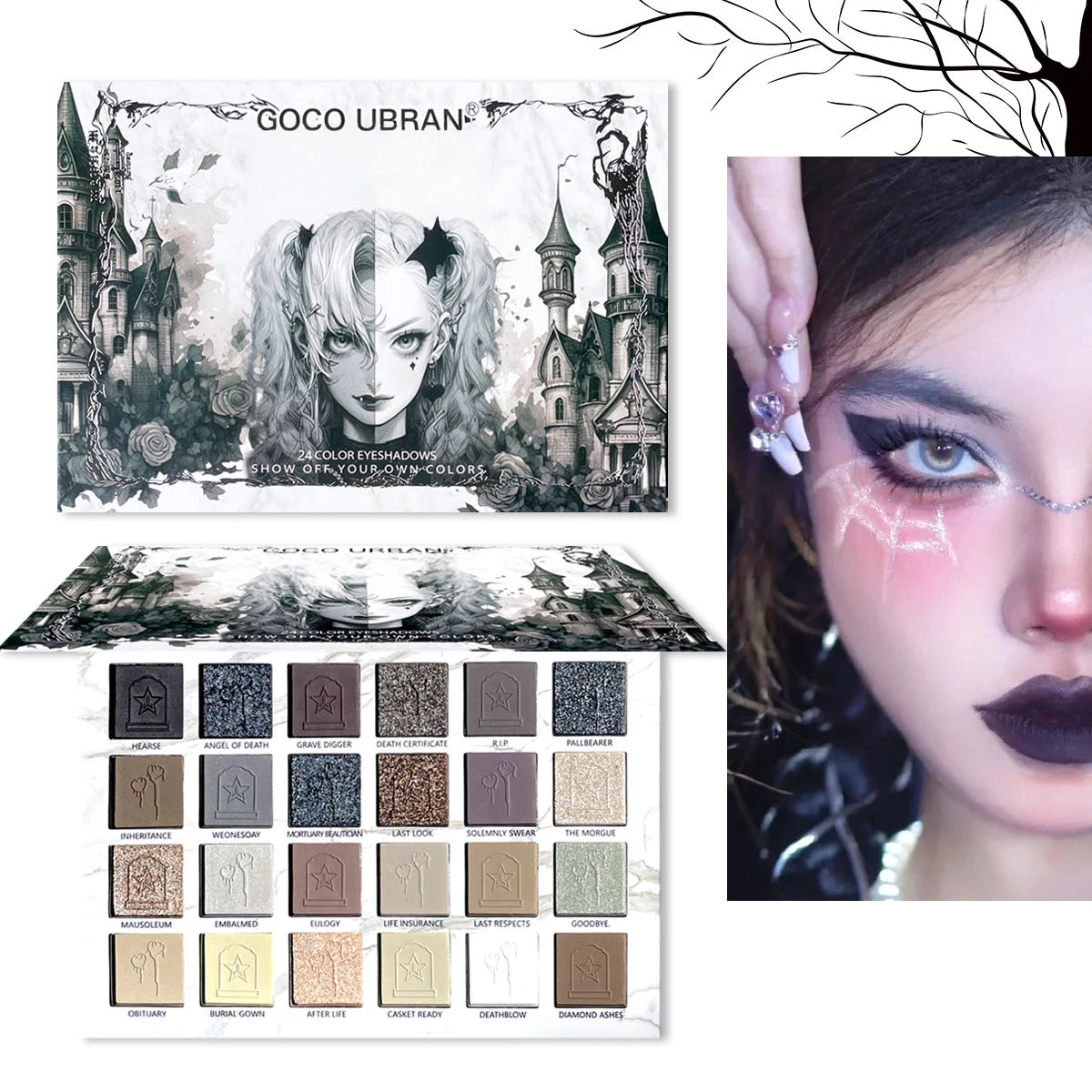 24-Color Dark Elf Eyeshadow Palette Gothic Vampire Style High-Pigment Shimmer/Glitter Eye Makeup Set Perfect Christmas Gift